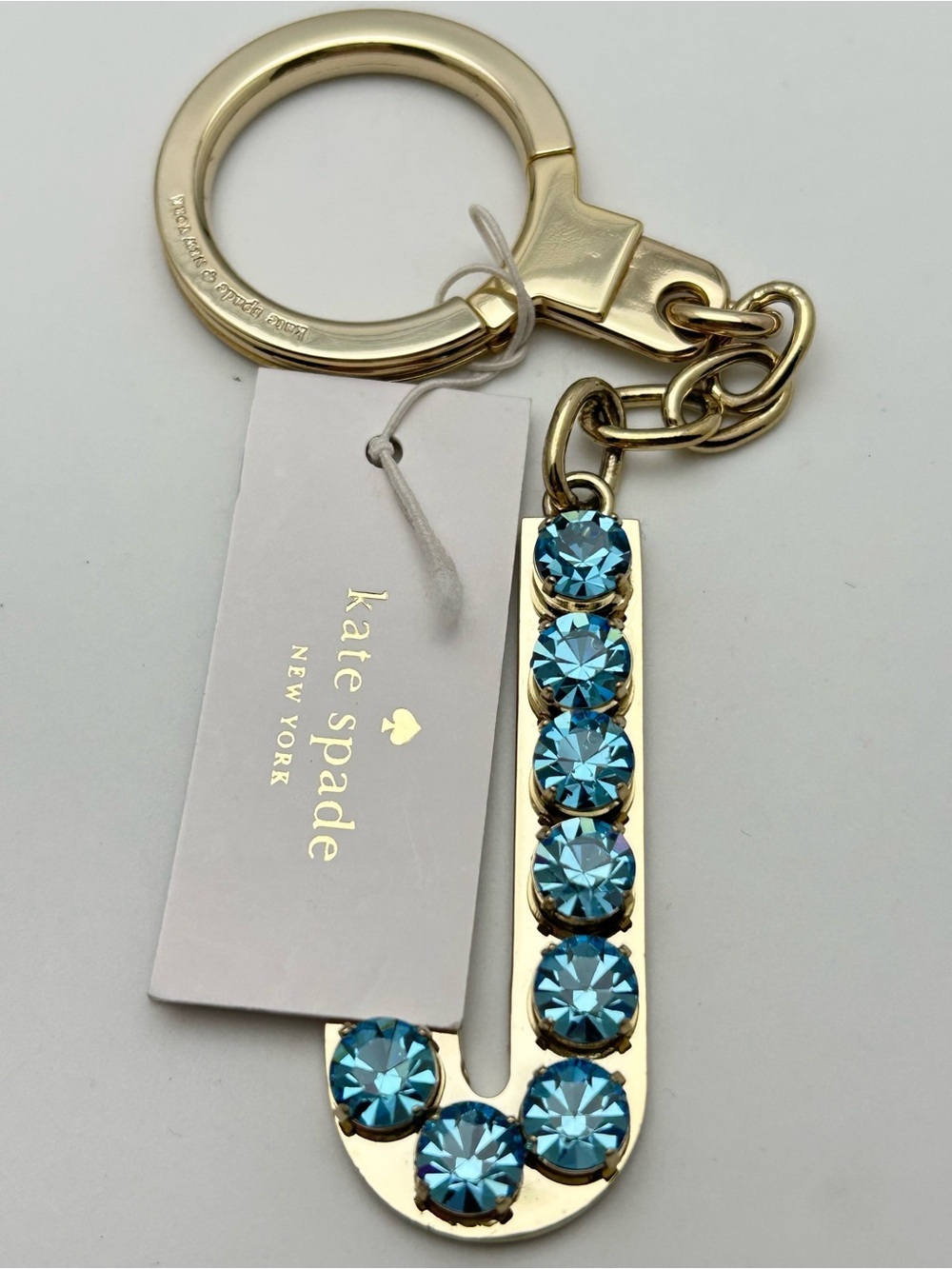 Kate Spade Initial J Blue Crystal Keychain Fob NWT